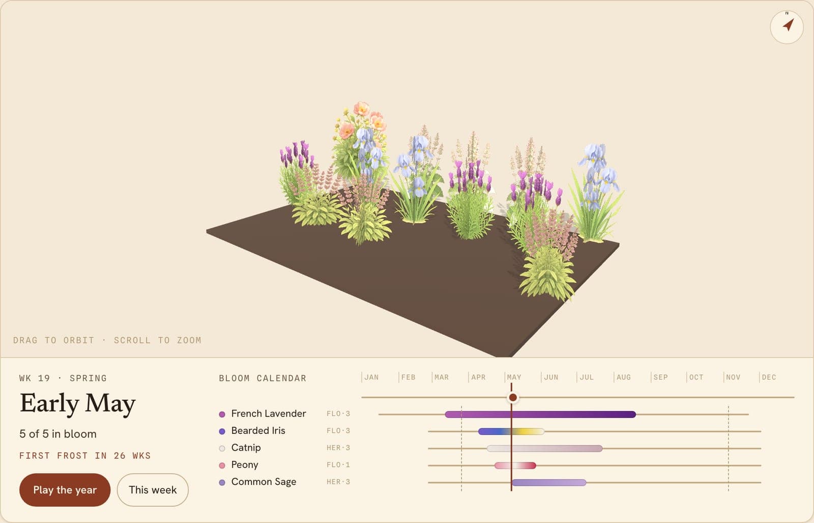 Roses, Lavenders, Irises & More Border, a 3D preview of the planted bed