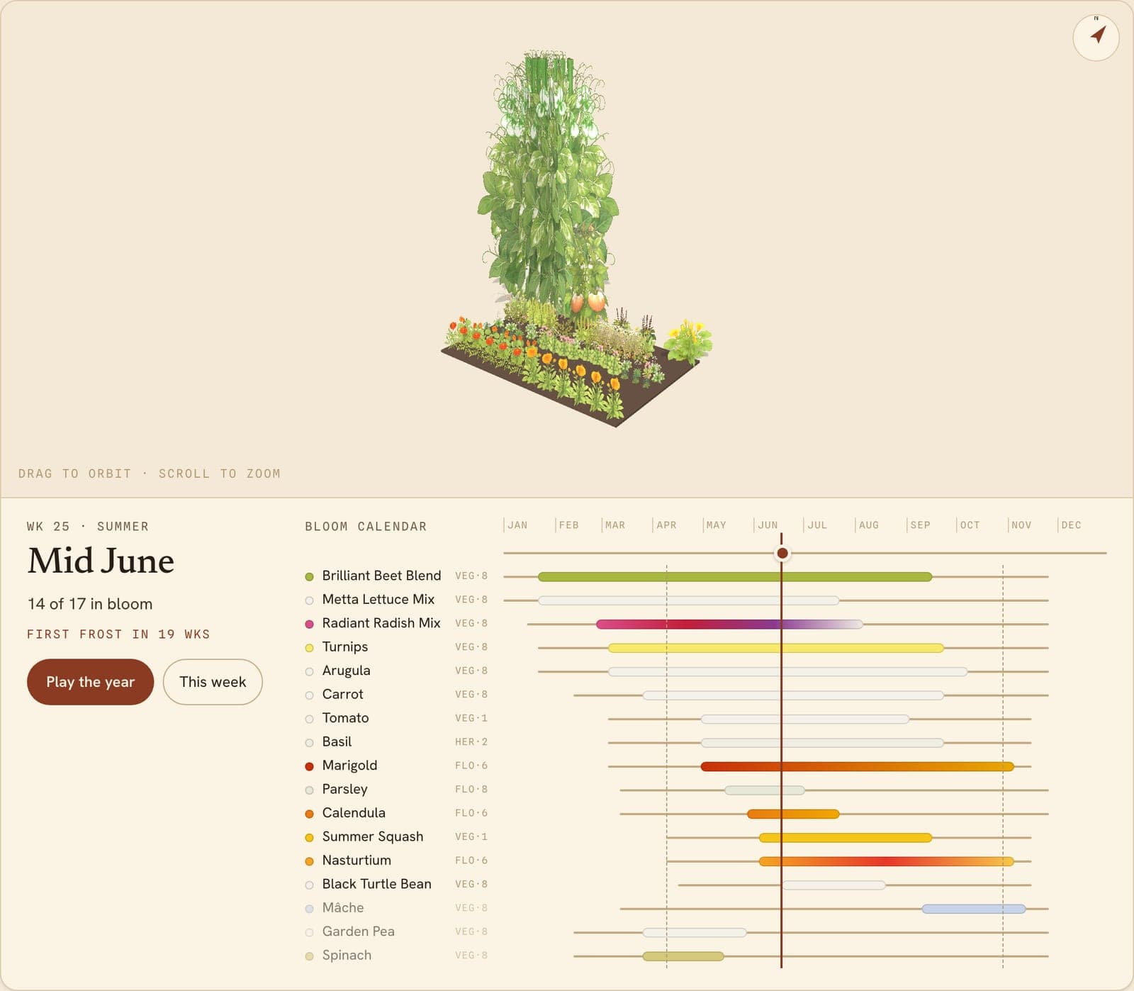Three-Season Succession Garden, a 3D preview of the planted bed